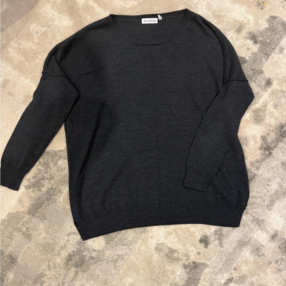 525 America Black Crew Neck Sweater with Fine Knit